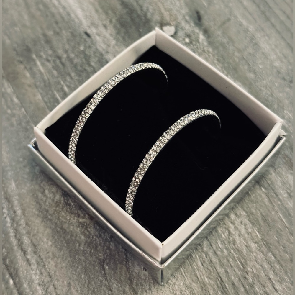 Akira rhinestone hoop earrings, silver metallic base